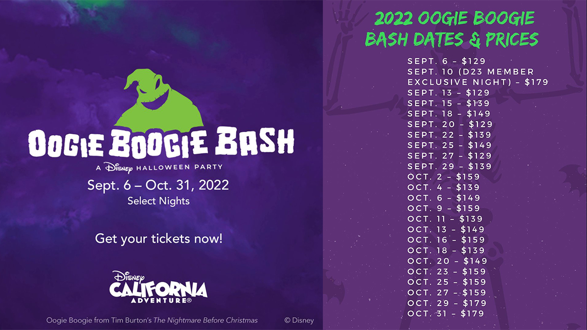 Oogie Boogie Bash Tickets 2022 - Price and Where to Buy